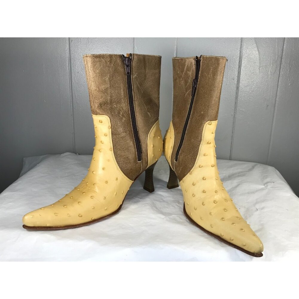 VTG El Canelo Floral Embroidered Ostrich Womens High Heel Western Boots Sz 6.5